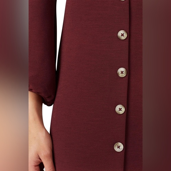 BURGUNDY DRESS TEXTURED AND THREAD DRESS - Picture 4 of 4